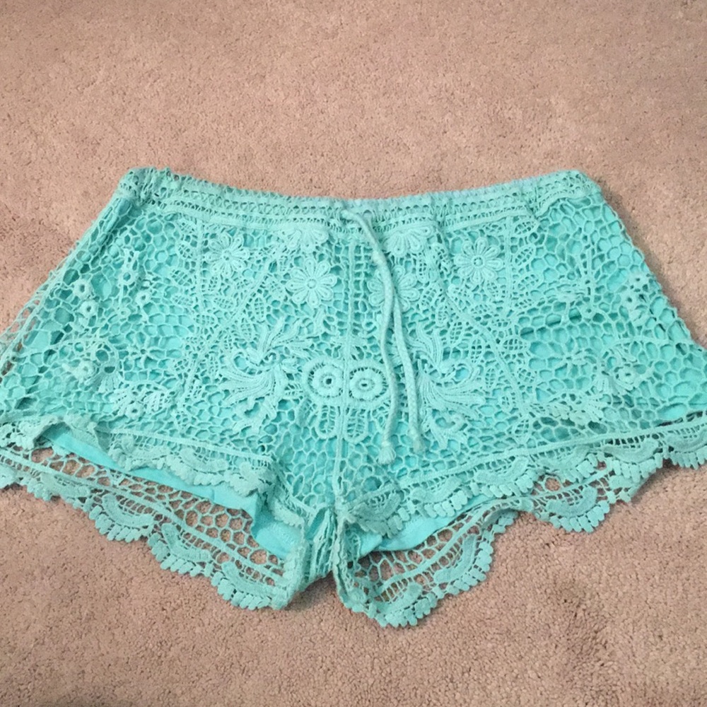 Turquoise lace shorts